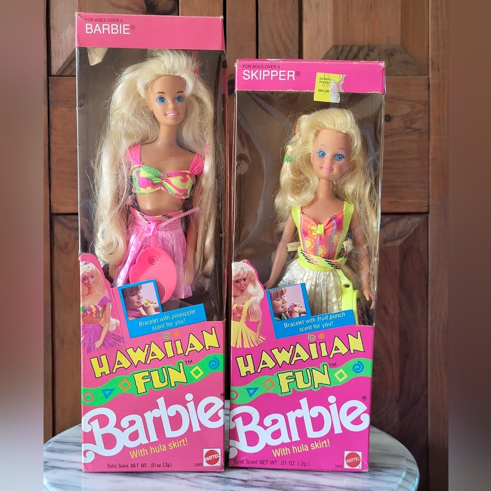 Barbie Hawaiian Fun Dolls with Pink and Yellow Outfits - Picture 1 of 9